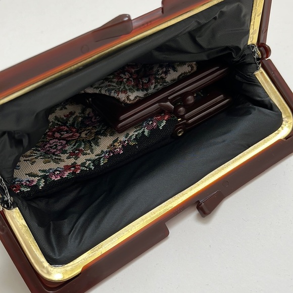 Vintage Tapestry Matching Set Purse Handbag Clutch Coin Purse Glasses Pouch 3pc - Picture 10 of 10